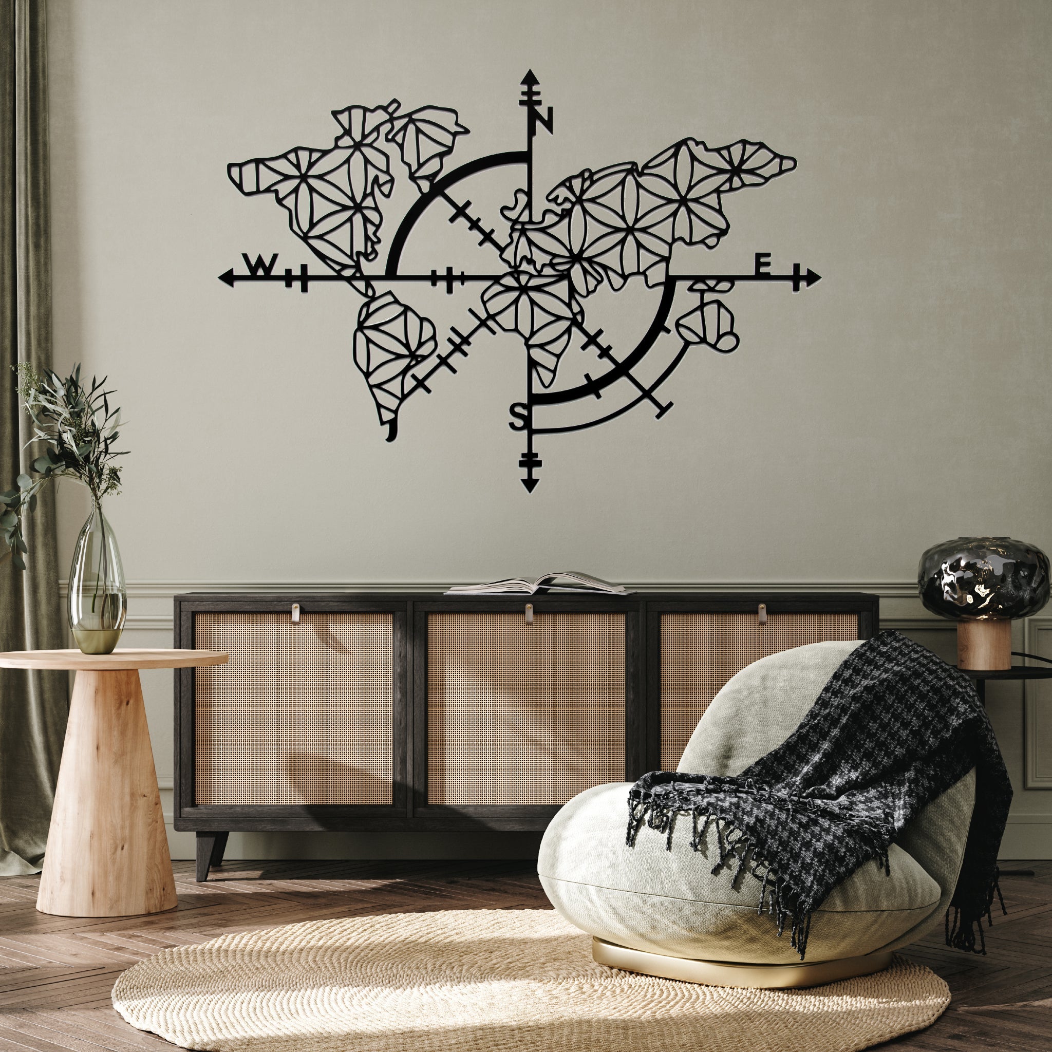 World Map Compass - Metal Wall Art