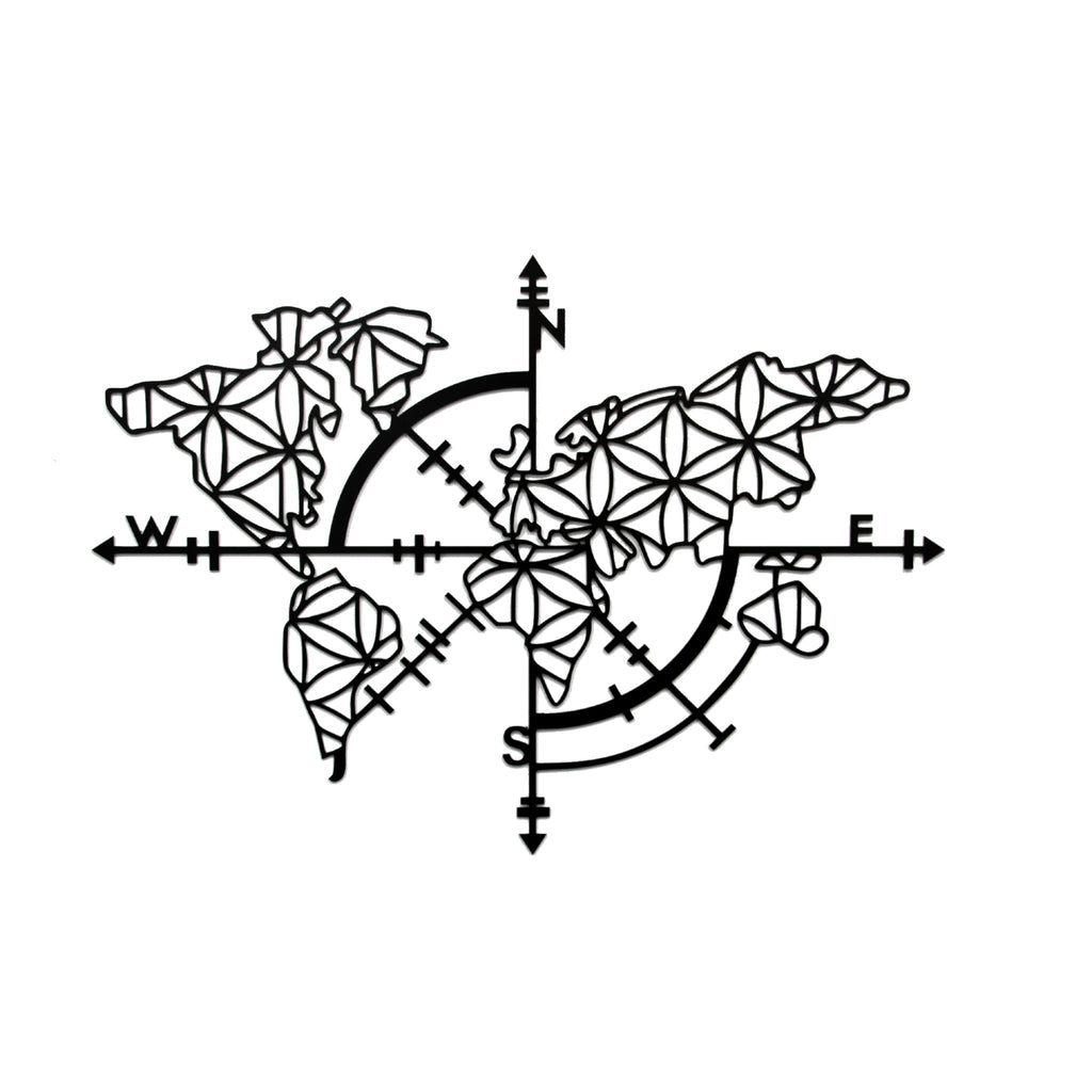 World Map Compass - Metal Wall Art
