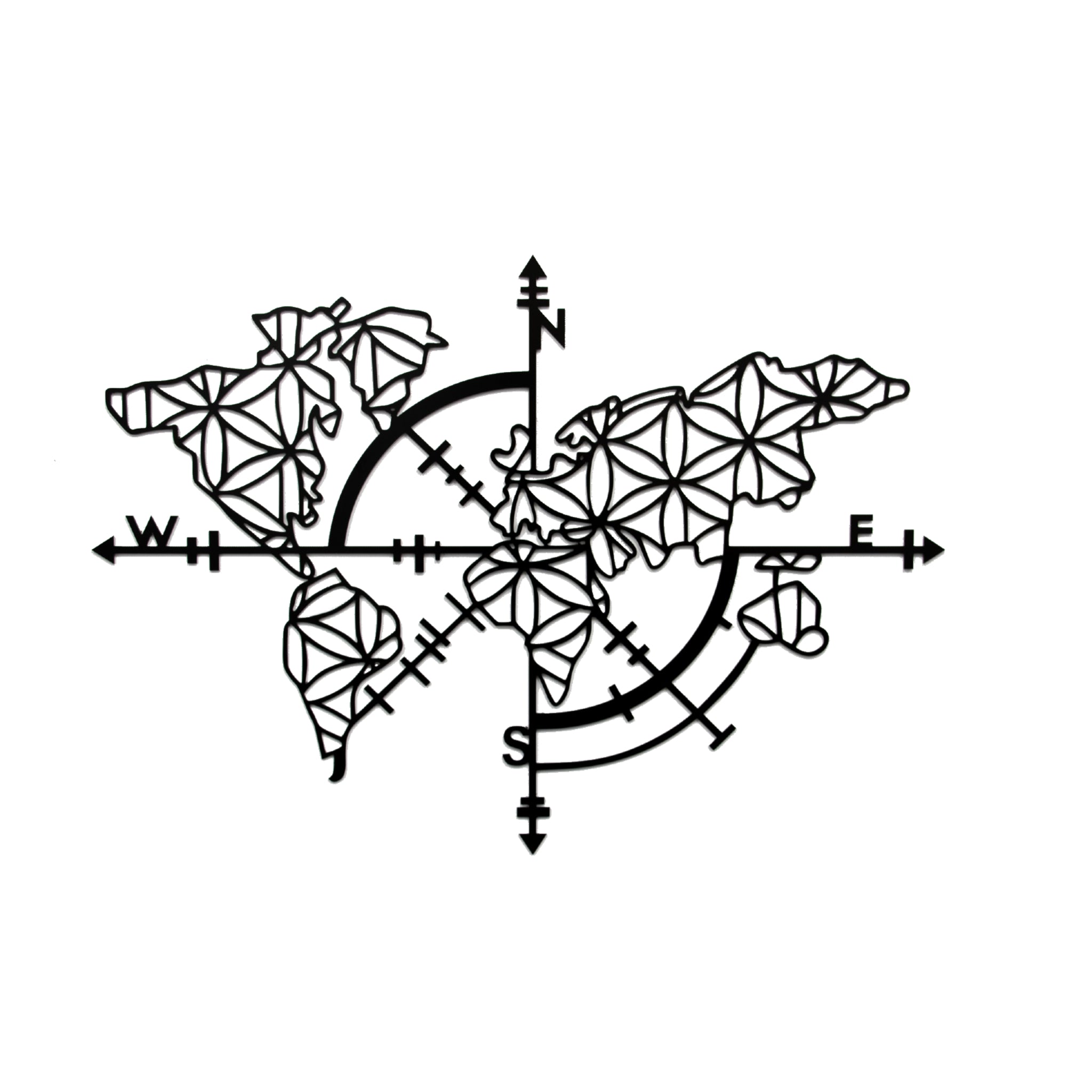World Map Compass - Metal Wall Art
