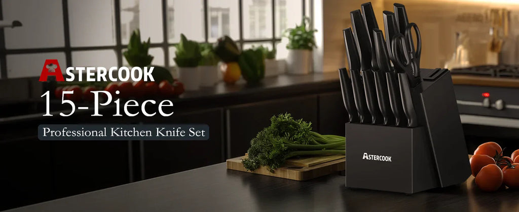 15-Piece Kitchen Knife Set with Block & Built-in Sharpener – Dishwasher Safe German Stainless Steel Knives