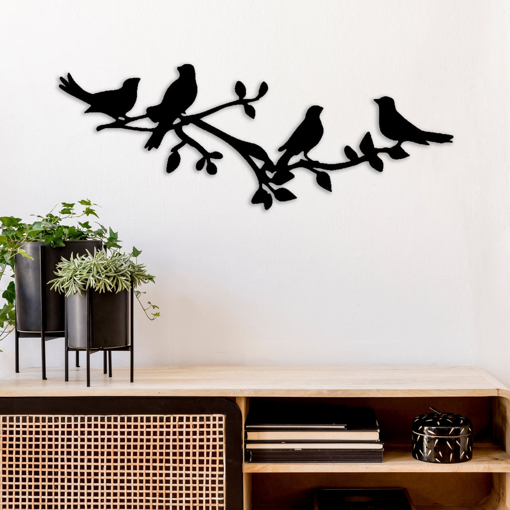 Birds On A Tree Branch - Metal Wall Art