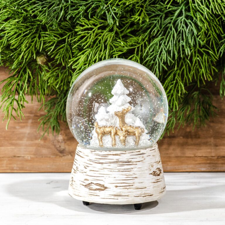 Gold Deer + Tree Musical Snowglobe
