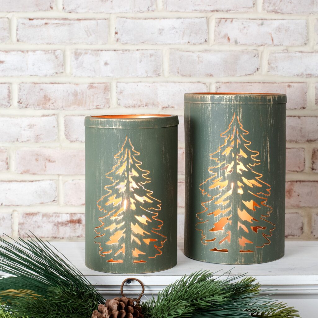 Green Tin Tree Lanterns