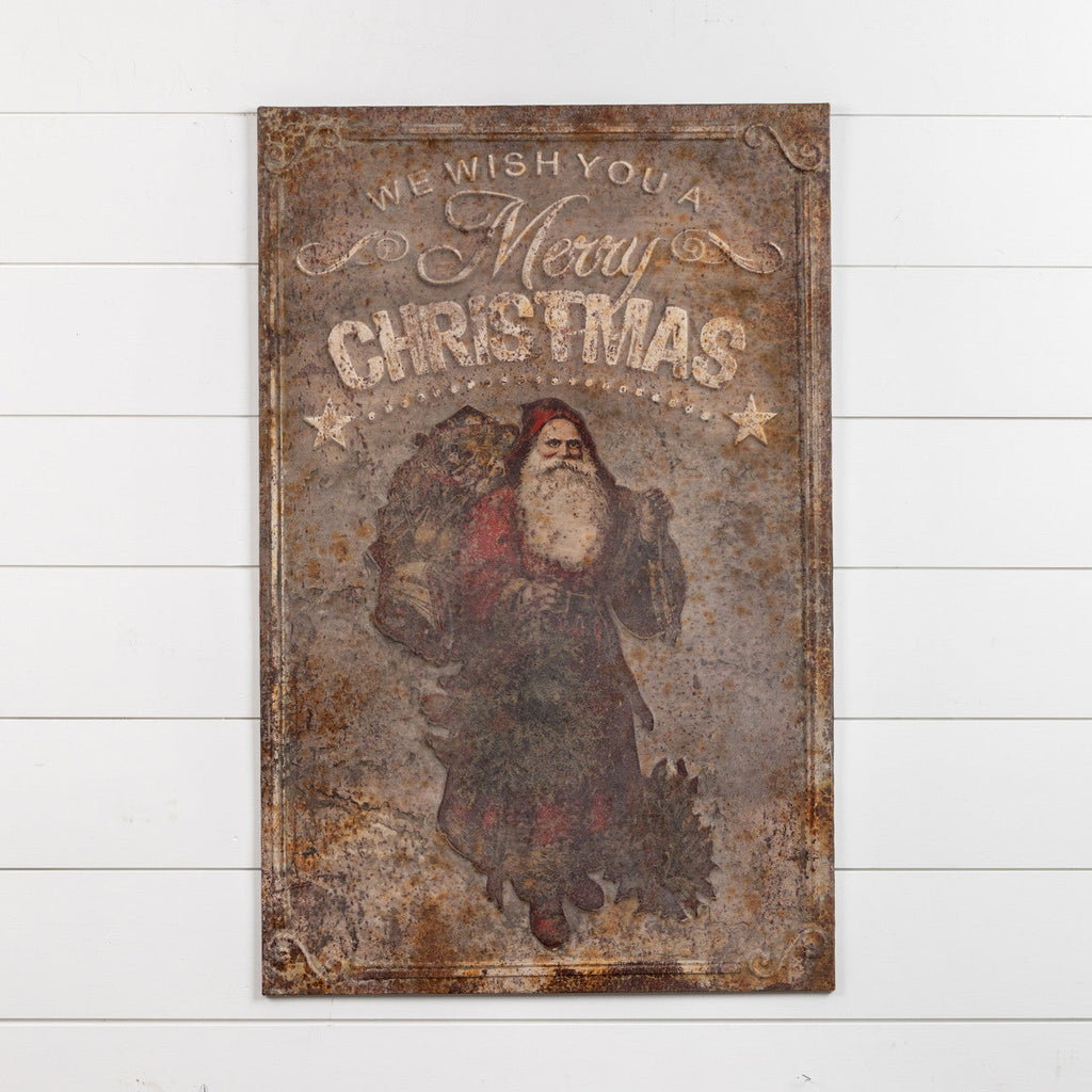 Metal Merry Christmas Santa Plaque