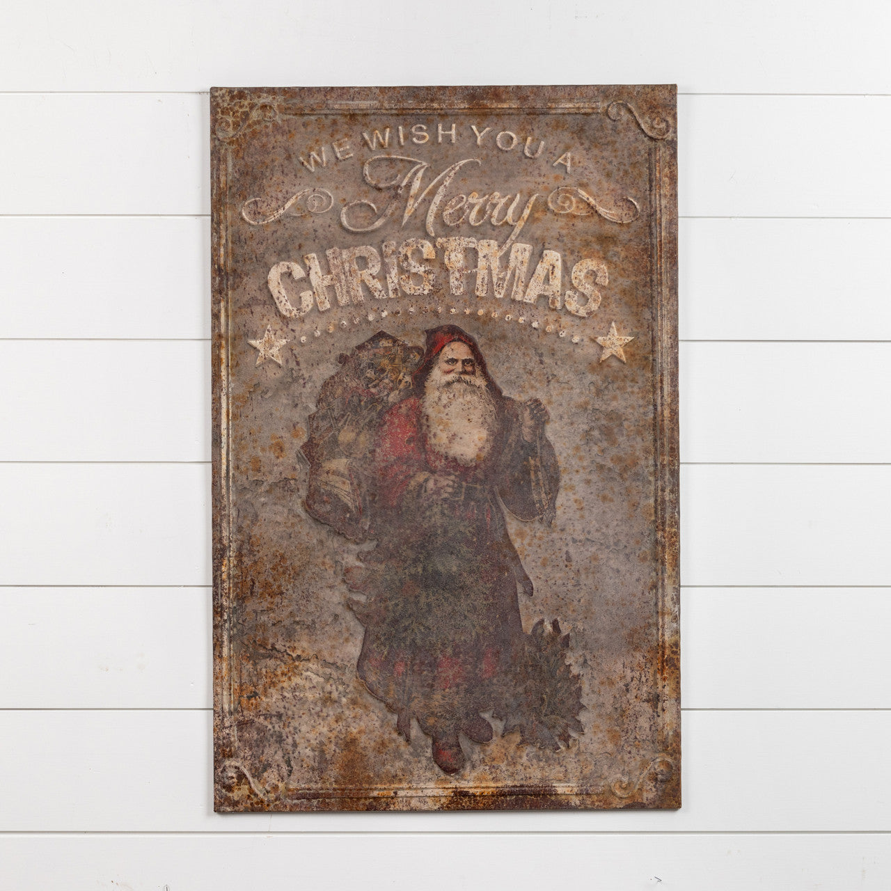 Metal Merry Christmas Santa Plaque