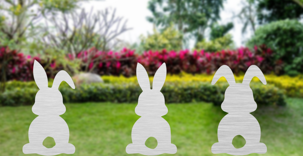 Set of 3 Bunnies Garden Stakes - Metal Art