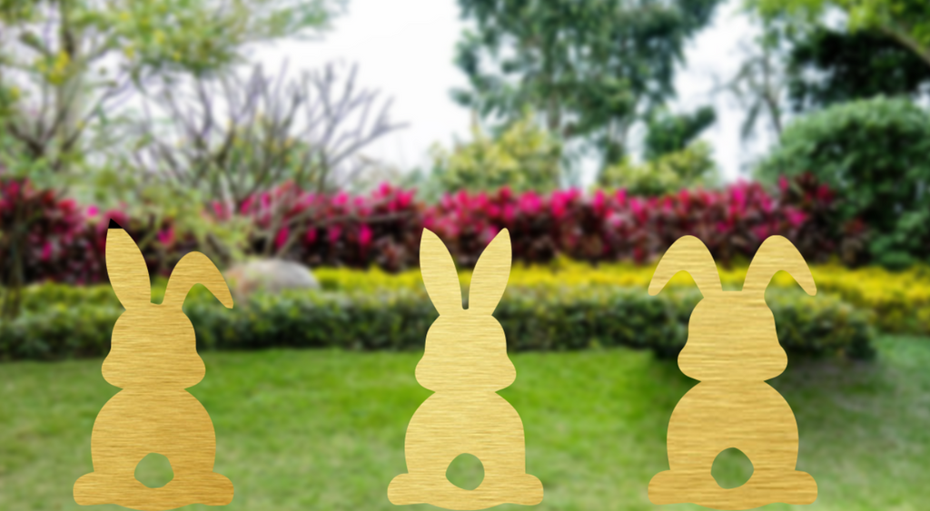 Set of 3 Bunnies Garden Stakes - Metal Art