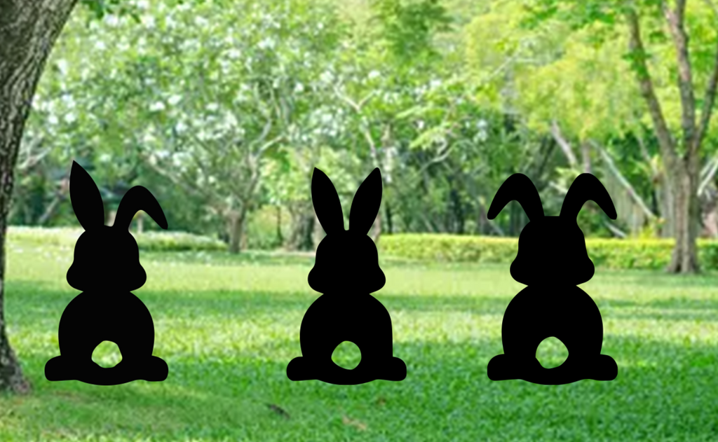Set of 3 Bunnies Garden Stakes - Metal Art