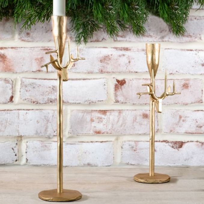 Gold Deer Head Pillar Candle Stand