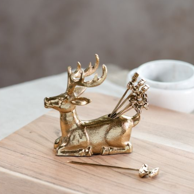Gold Reindeer Picks + Holder