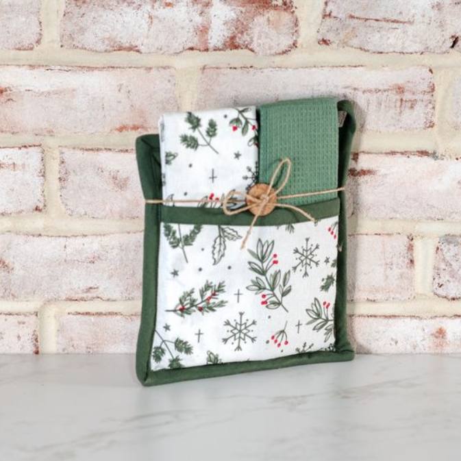 Christmas Holly Potholder Towel Set