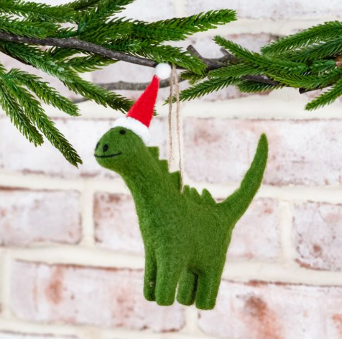 Fuzzy Santa Hat Dinosaur Ornament