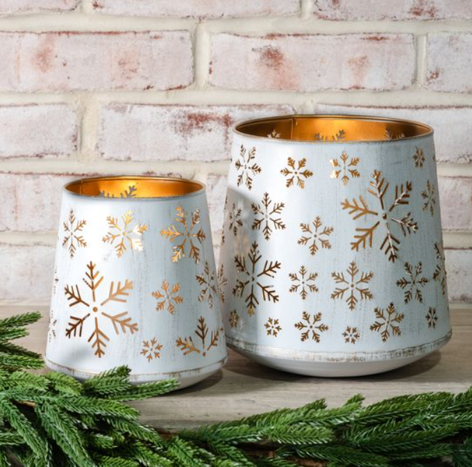 White + Gold Tin Snowflake Lanterns