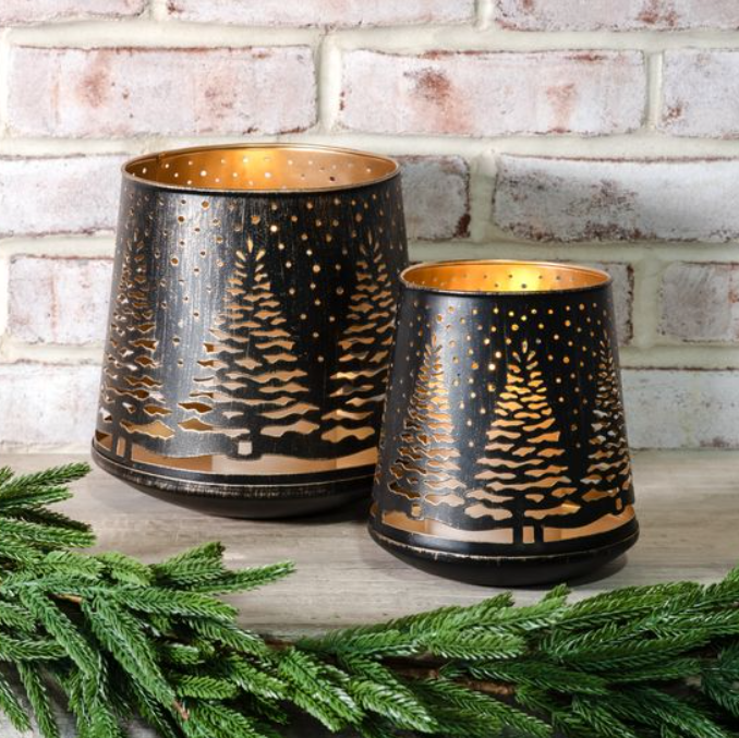 Black + Gold Tin Tree Lantern