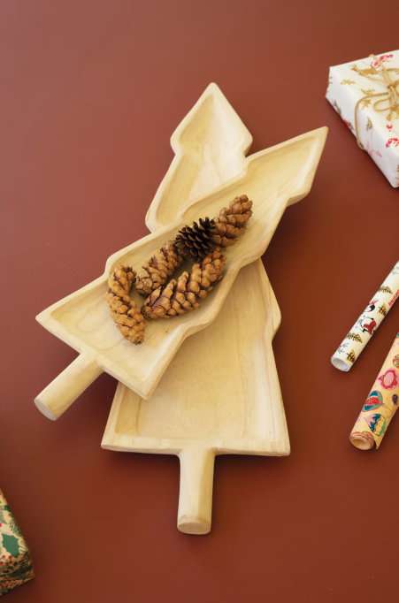 Giant Carved Wood Christmas Tree Platters