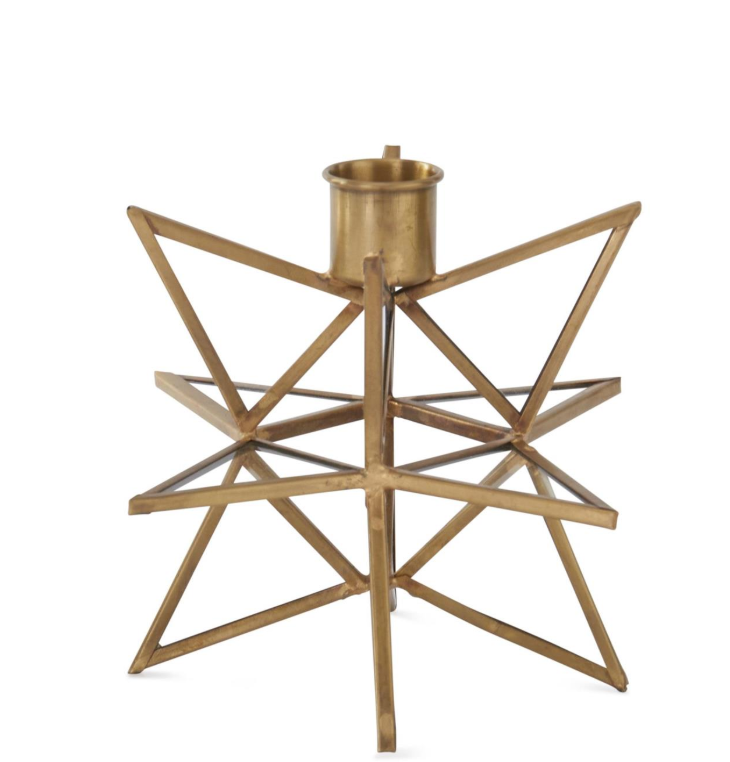 Gold Metal & Glass Star Taper Candleholder
