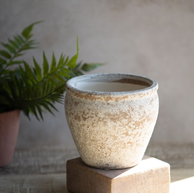White Washed Ceramic Planter