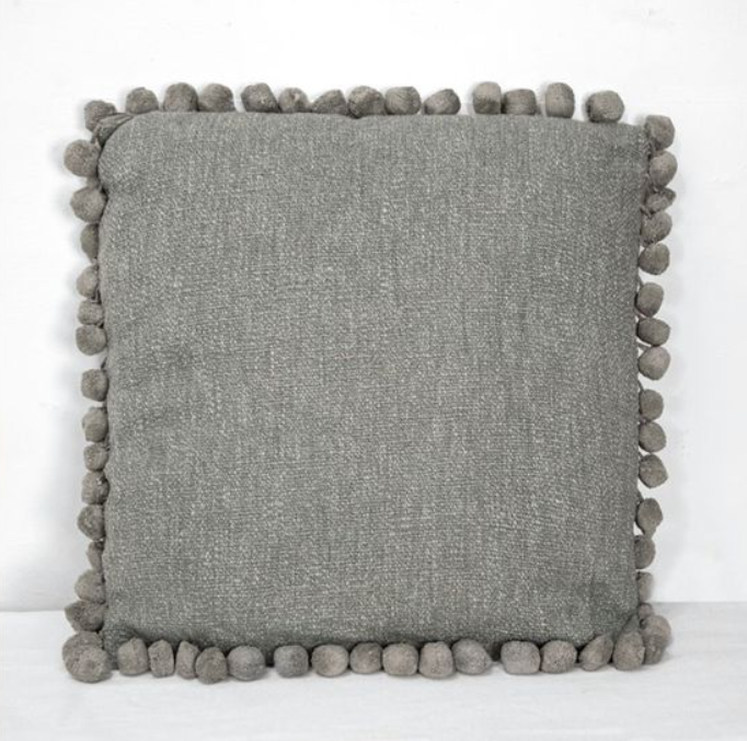 Light Grey Pom Pom Pillow
