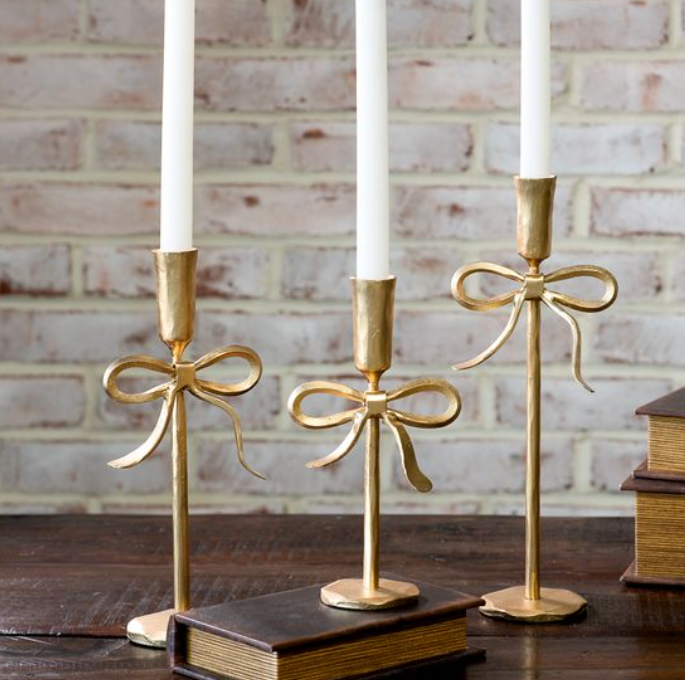 Gold Bow Candle Holders
