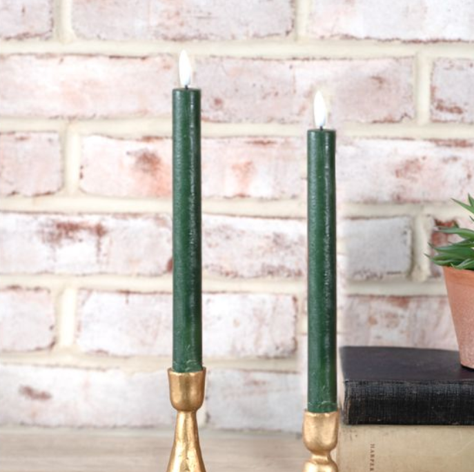 Green LED Taper Candle Set