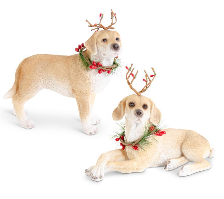 Brown Dog with Antlers + Wreath