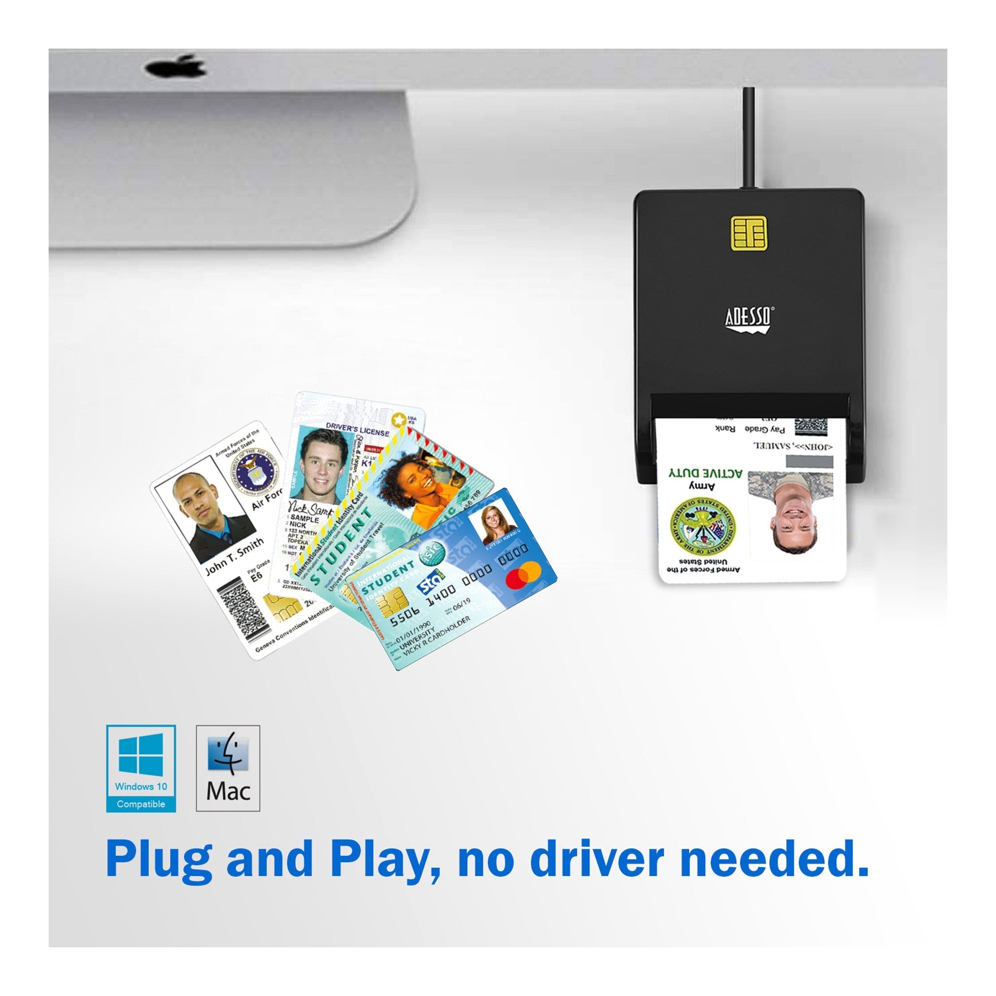 Adesso SCR-100-TAA CAC USB Smart Card Reader