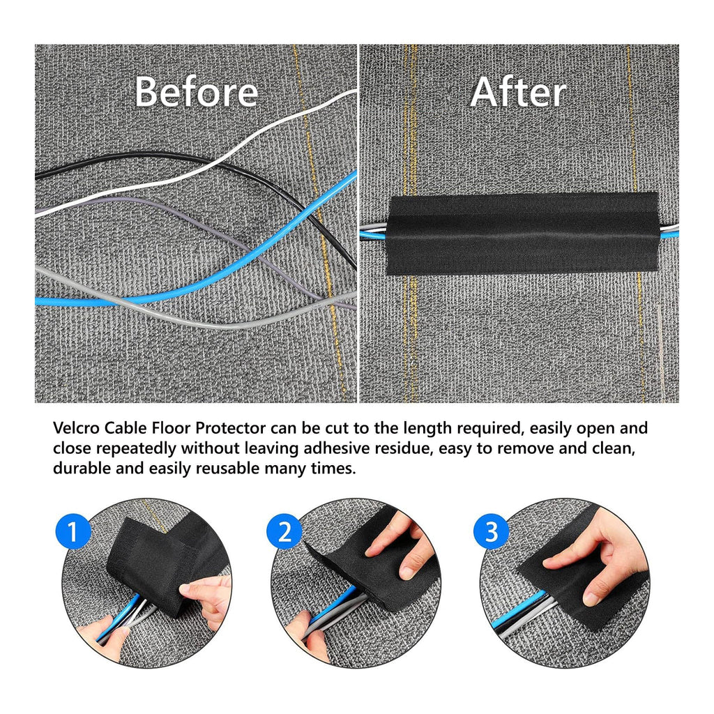 Altex Preferred MFG 1-Roll Velcro Cable Floor Protector for Carpet - 4in x 15ft - Black