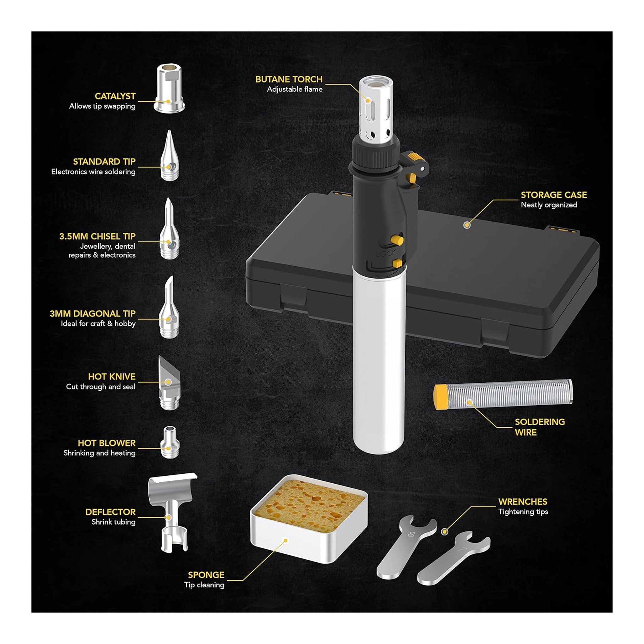 Altex Preferred MFG 13-Piece Pro Grade Multi-Purpose Butane Soldering Iron Kit with 7 Tips - 125W