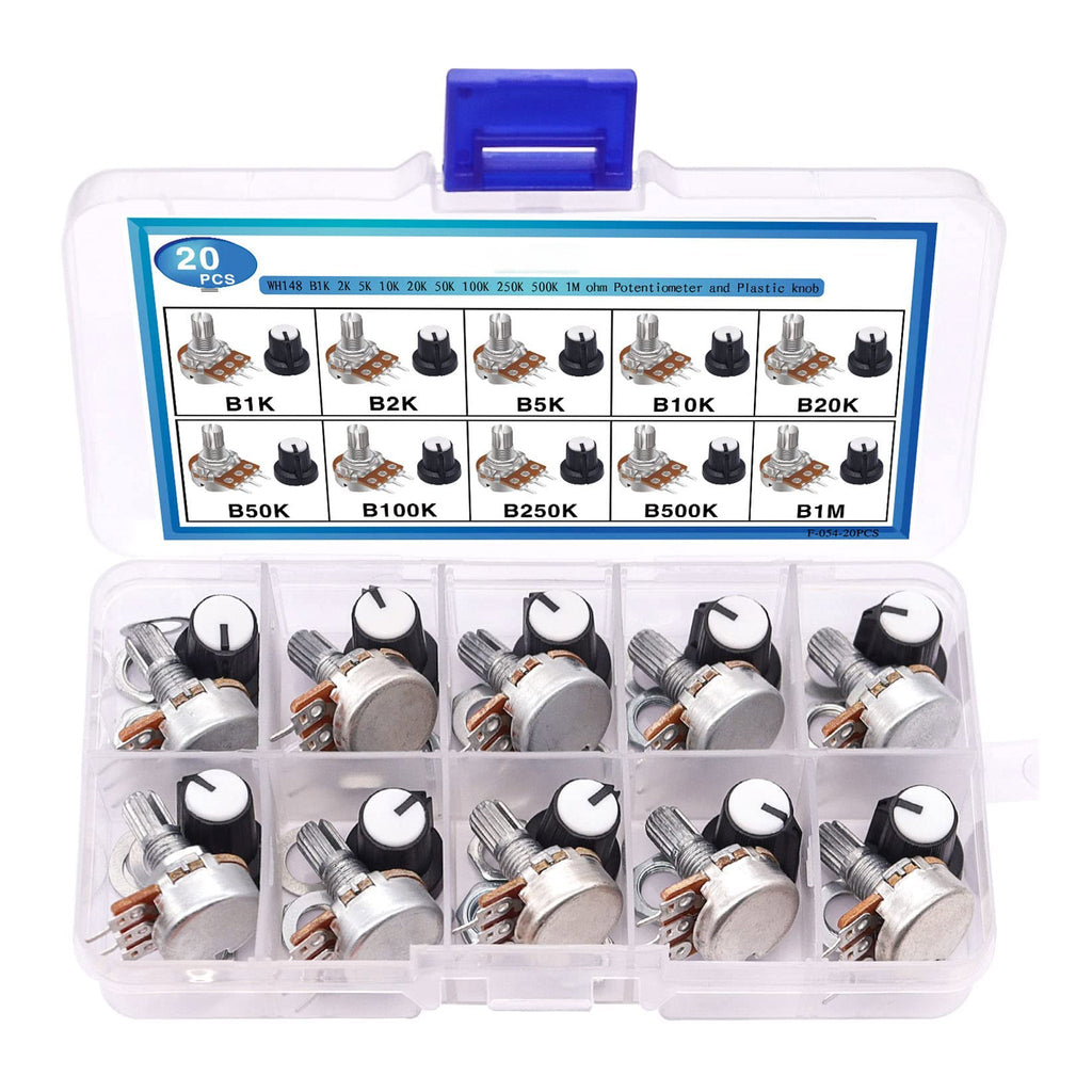 Altex Preferred MFG 20-Piece Potentiometer Kit with Knobs - B1K 2K 5K 10K 20K 50K 100K 250K 500K 1M Ohm
