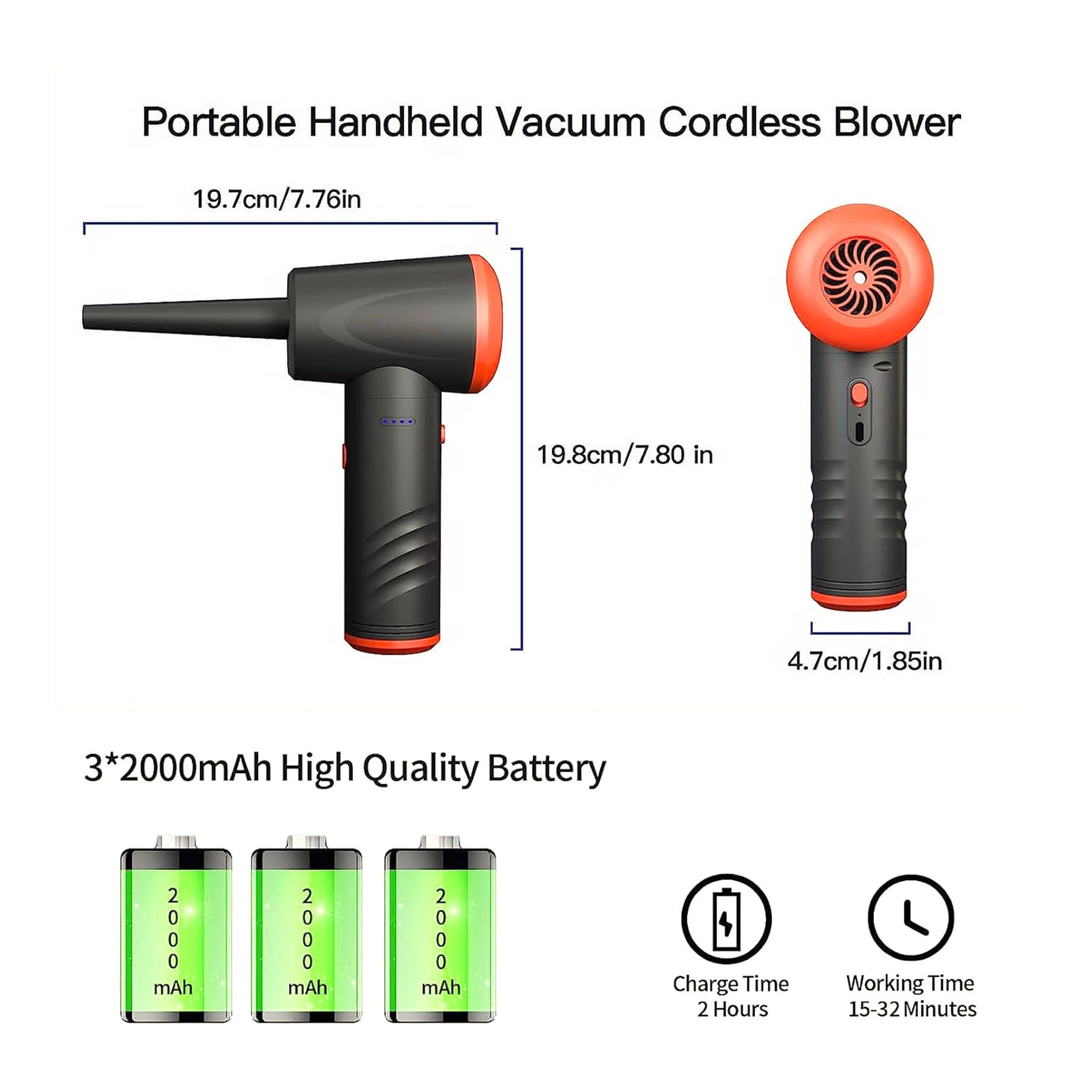 Altex Preferred MFG 3-Gear 100K RPM Rechargeable Compressed Air Duster - 6000mAh