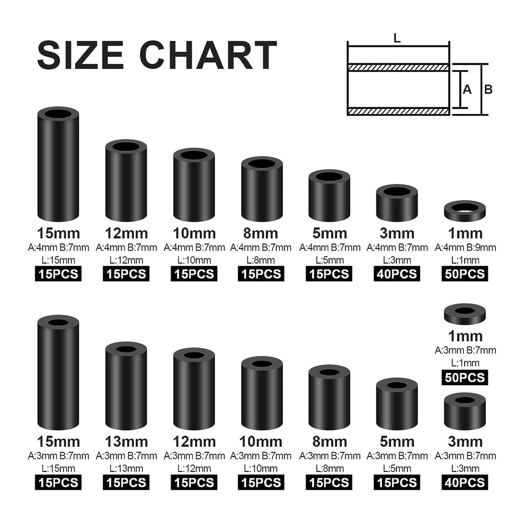 Altex Preferred MFG 345-Piece 15 Size M3/M4 Nylon Round Spacer Assortment Kit