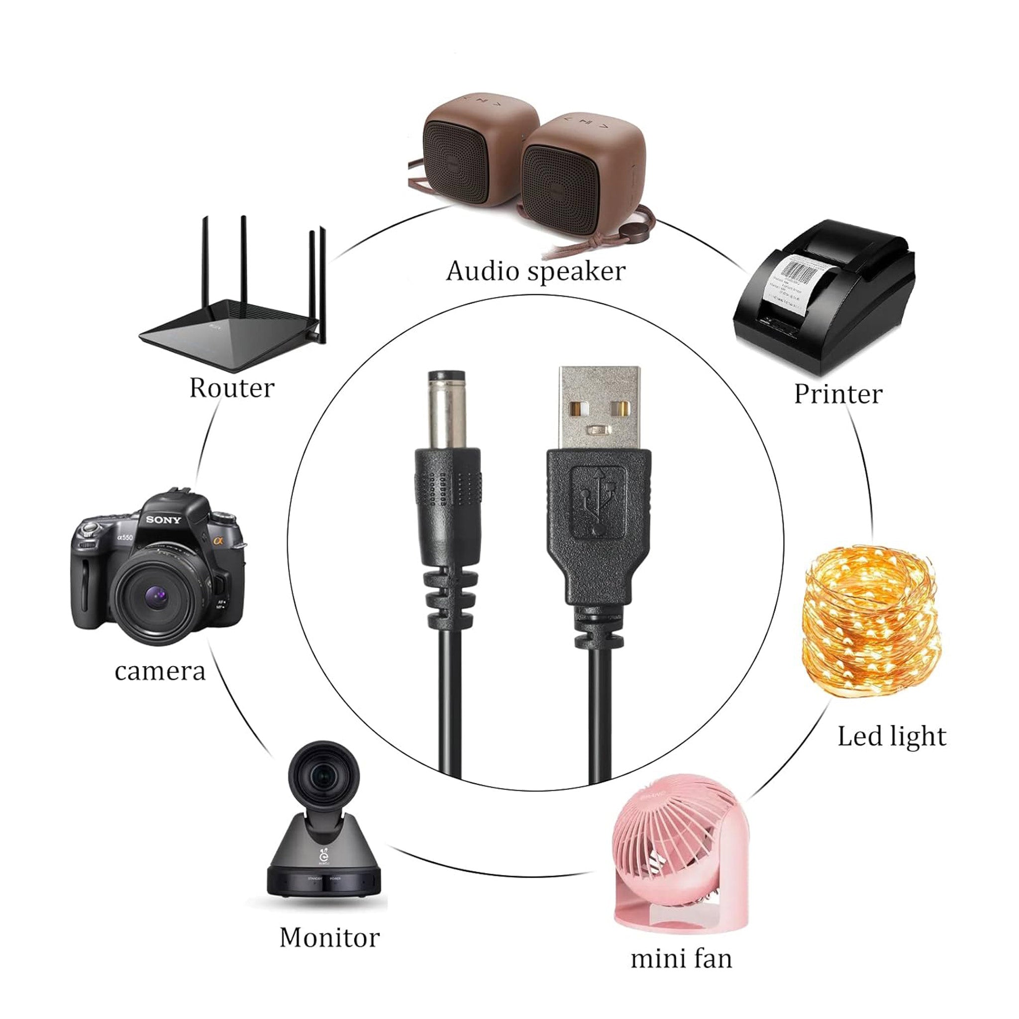 Altex Preferred MFG 5V 3A USB 2.0 Type-A to Universal DC Barrel Power Charging Cable with 12-Piece Adapter Tips - 1m