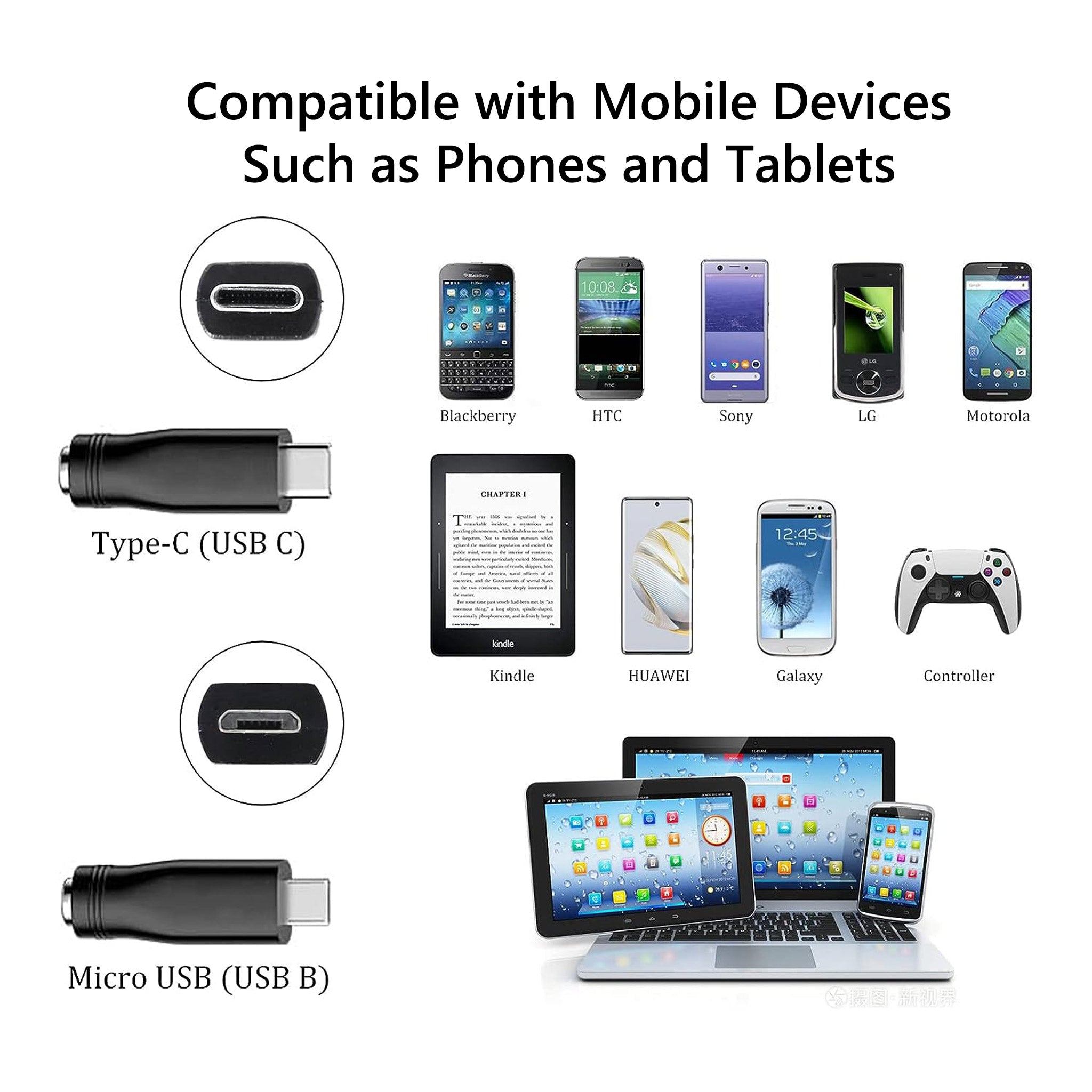 Altex Preferred MFG 5V 3A USB 2.0 Type-A to Universal DC Barrel Power Charging Cable with 12-Piece Adapter Tips - 1m