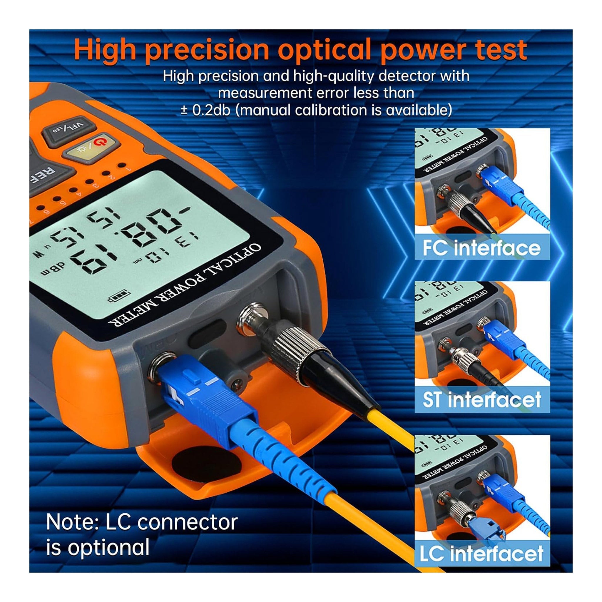 Altex Preferred MFG Fiber Optic Power Meter FC/SC/ST Universal Interface Built-in 10mW Visual Fault Locator (OPM & VFL) with 1pc FC to LC Adapter - FTVFL-10