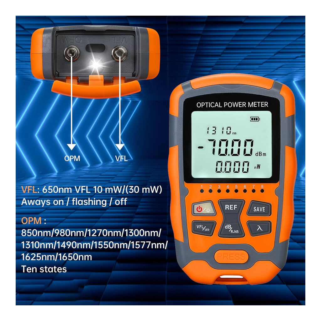 Altex Preferred MFG Fiber Optic Power Meter FC/SC/ST Universal Interface Built-in 10mW Visual Fault Locator (OPM & VFL) with 1pc FC to LC Adapter - FTVFL-10