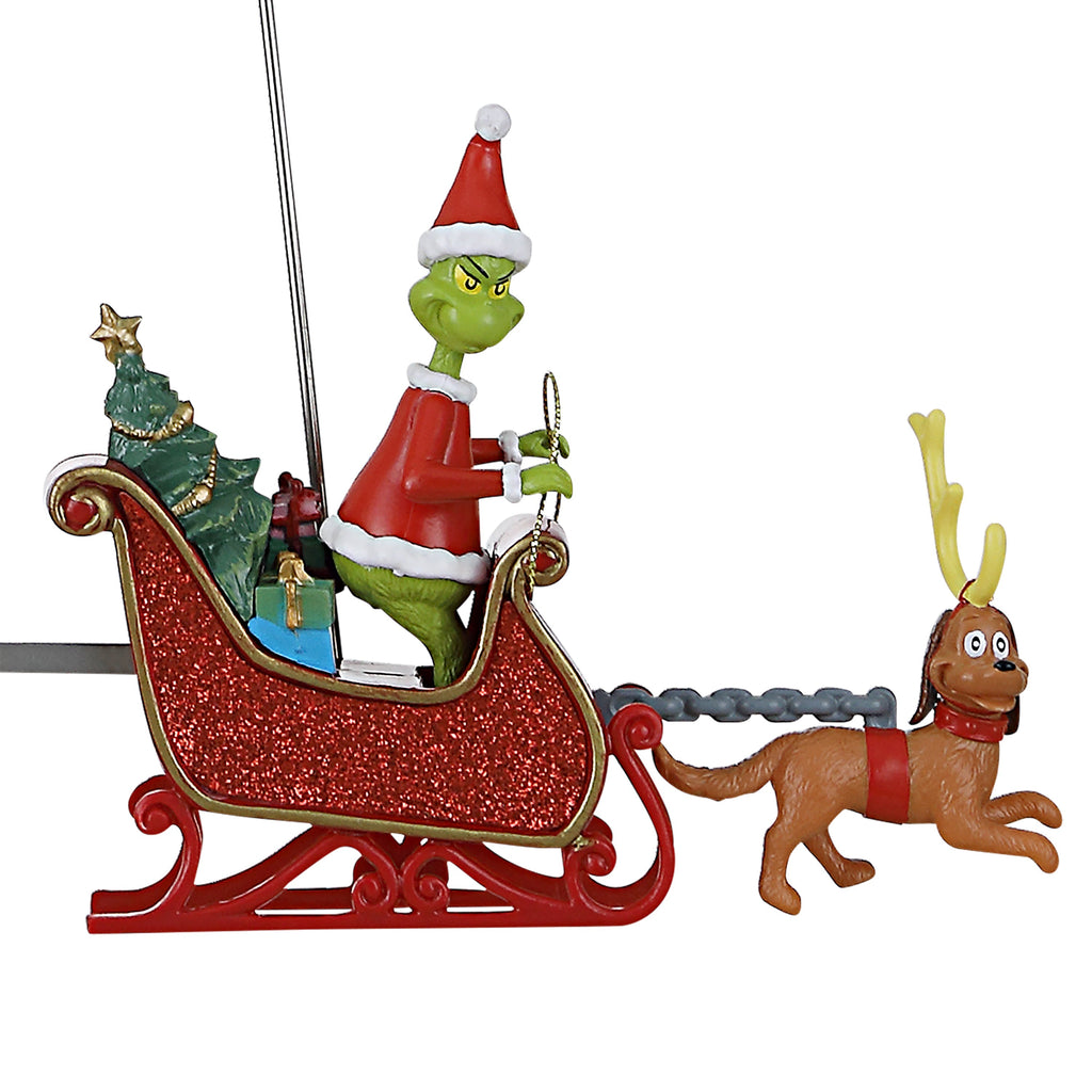 Animated Grinch Sleigh Tree Topper with Banner - Merry Grinchmas
