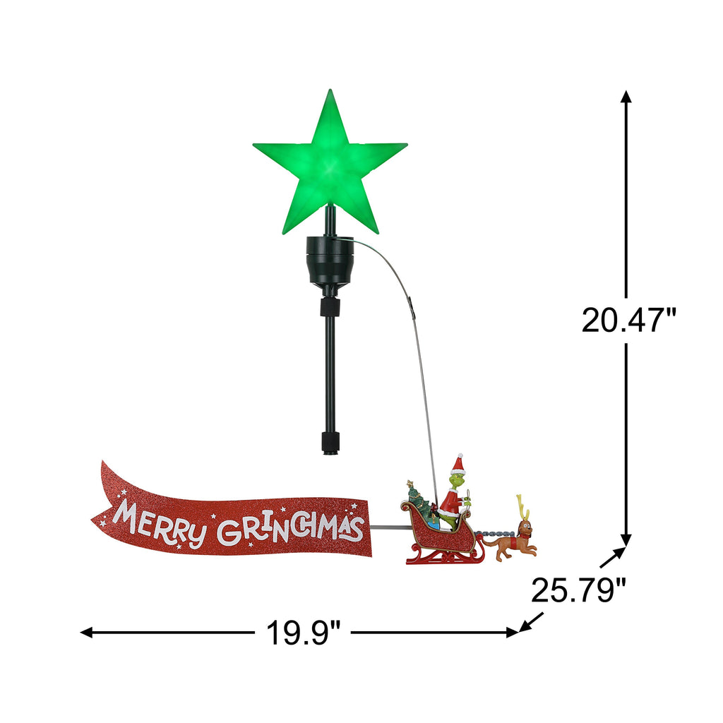 Animated Grinch Sleigh Tree Topper with Banner - Merry Grinchmas