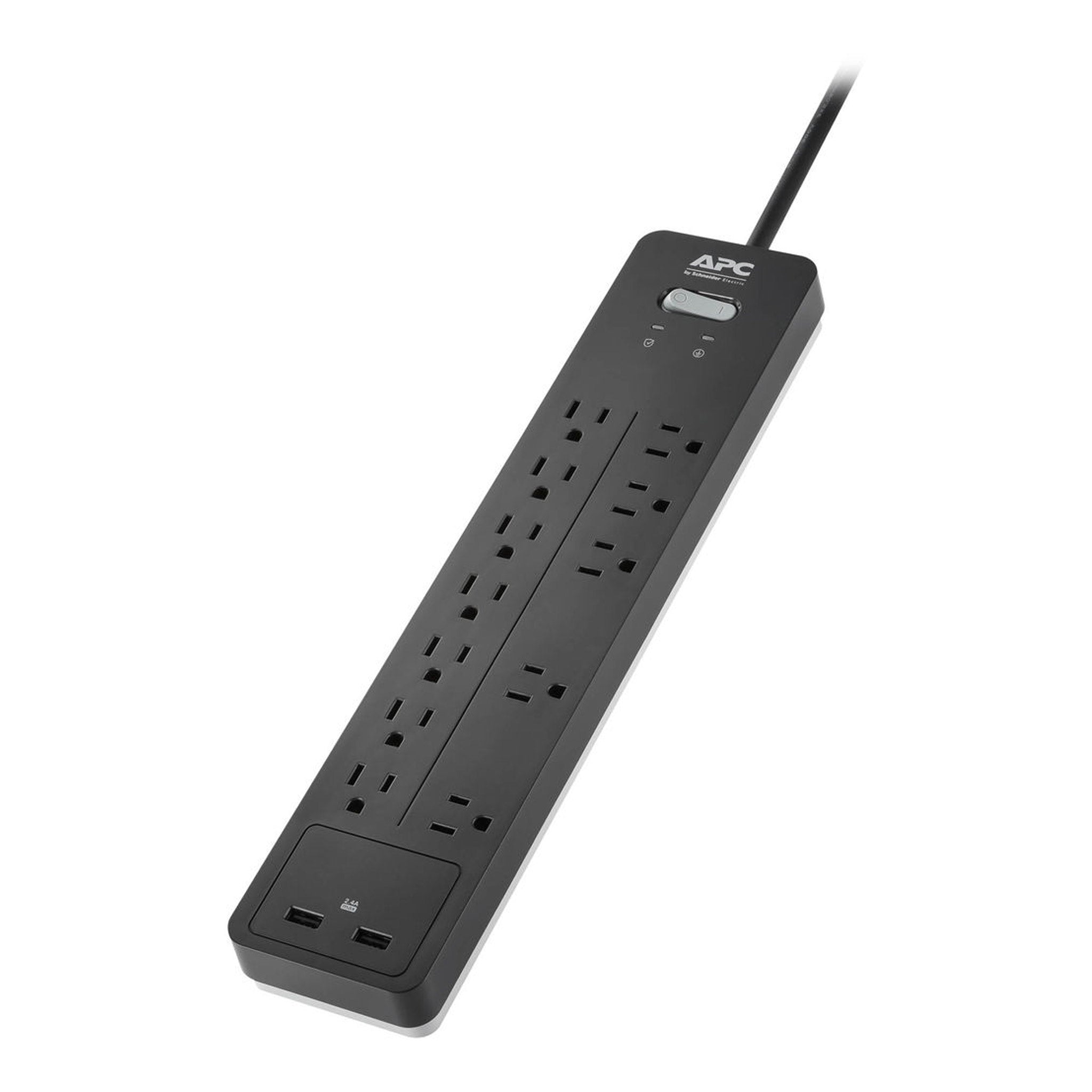 APC PH12U2 12-Outlet 15A 120V Home Office SurgeArrest Surge Protector with USB Charging - Black