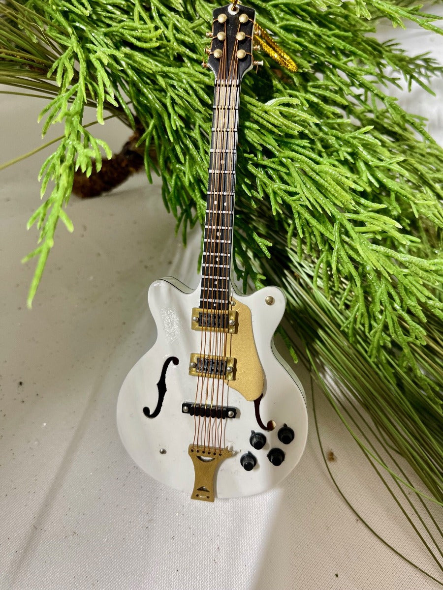 White Archtop Hollowbody Guitar Ornament