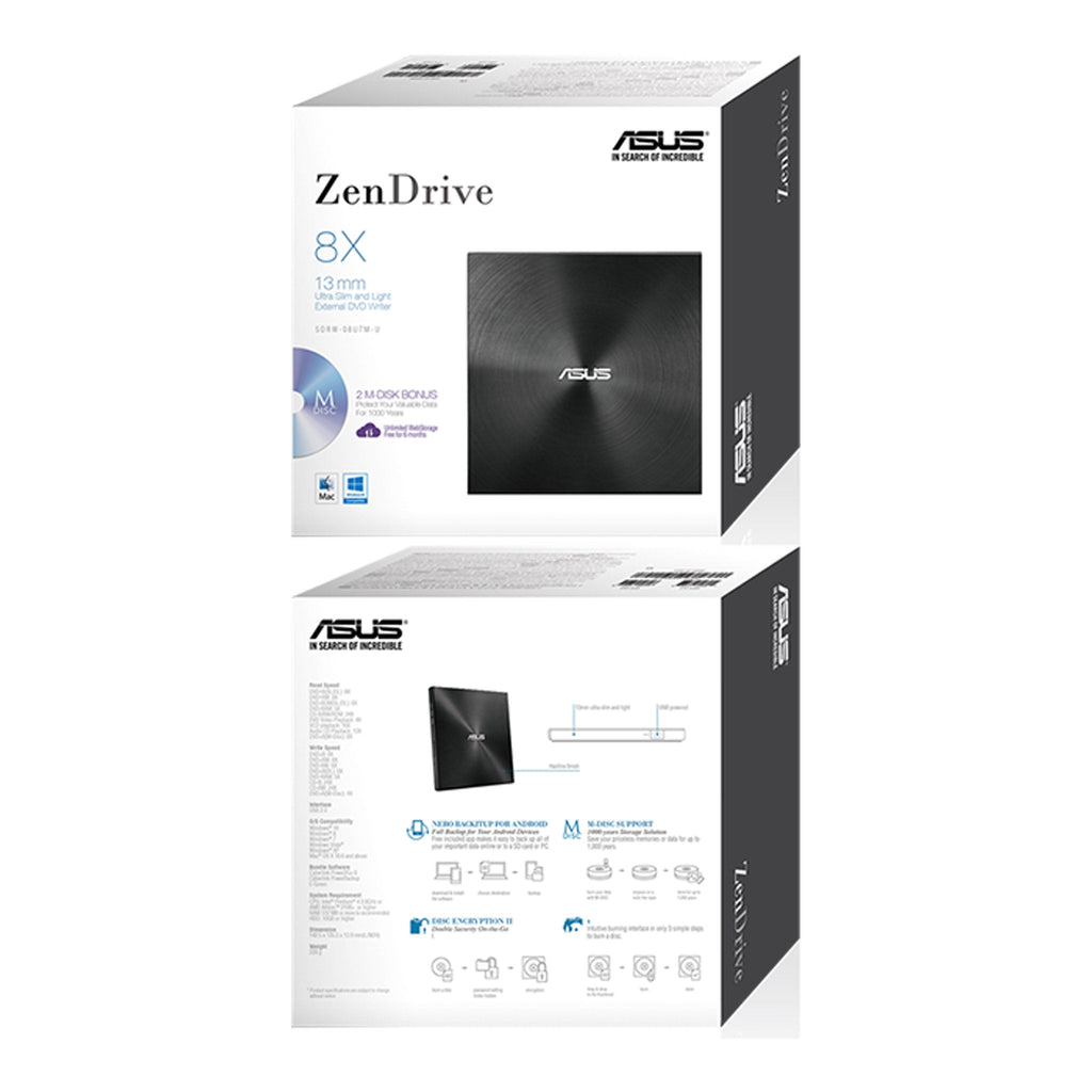 ASUS SDRW-08U7M-U/BLK/G/AS ZenDrive Slim External DVD Burner - Black