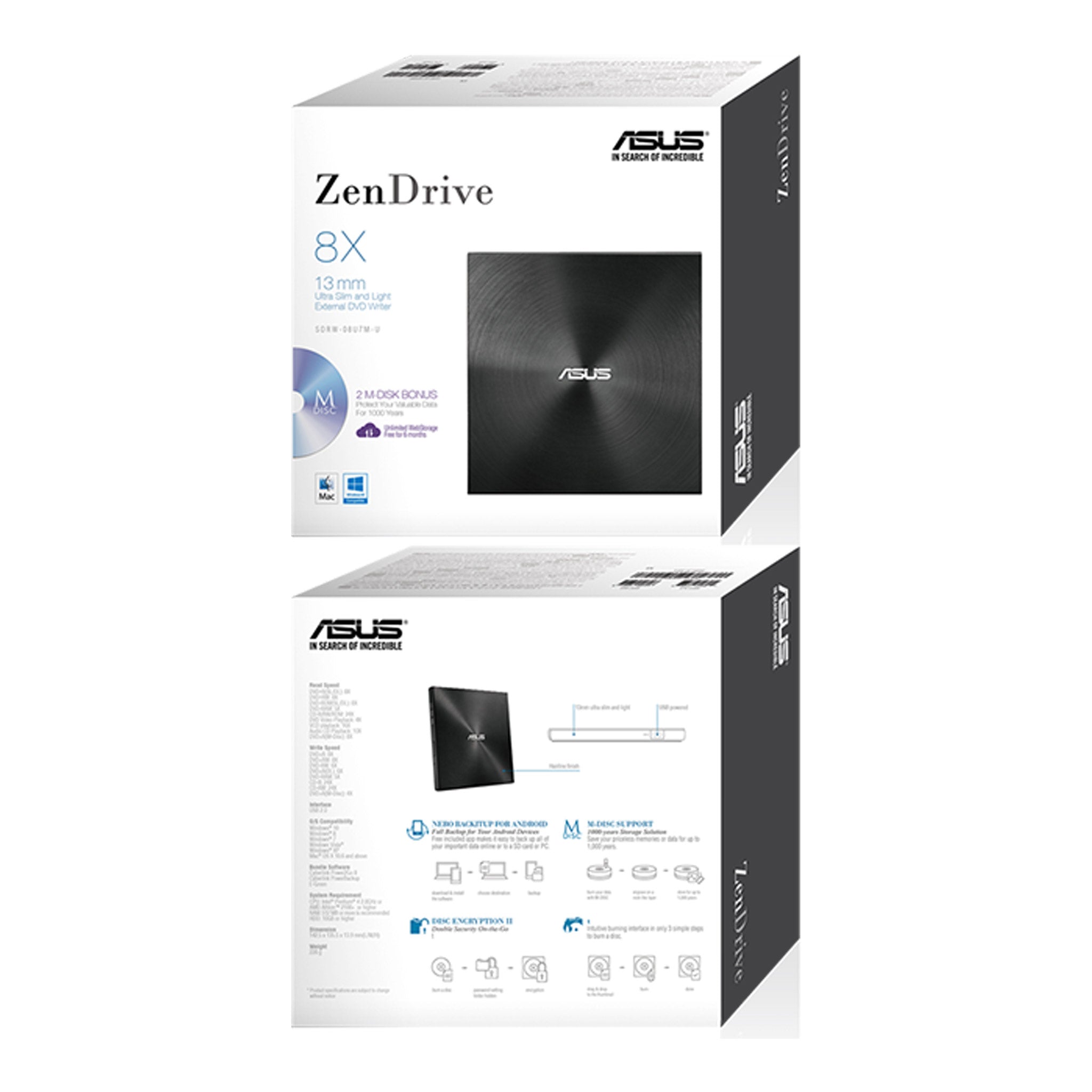ASUS SDRW-08U7M-U/BLK/G/AS ZenDrive Slim External DVD Burner - Black