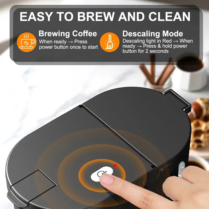Compact Single-Cup Coffee Maker 6-12oz Rapid Brew Auto Shut-Off