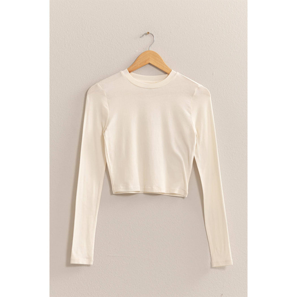 Cream Cropped Long Sleeve Tee