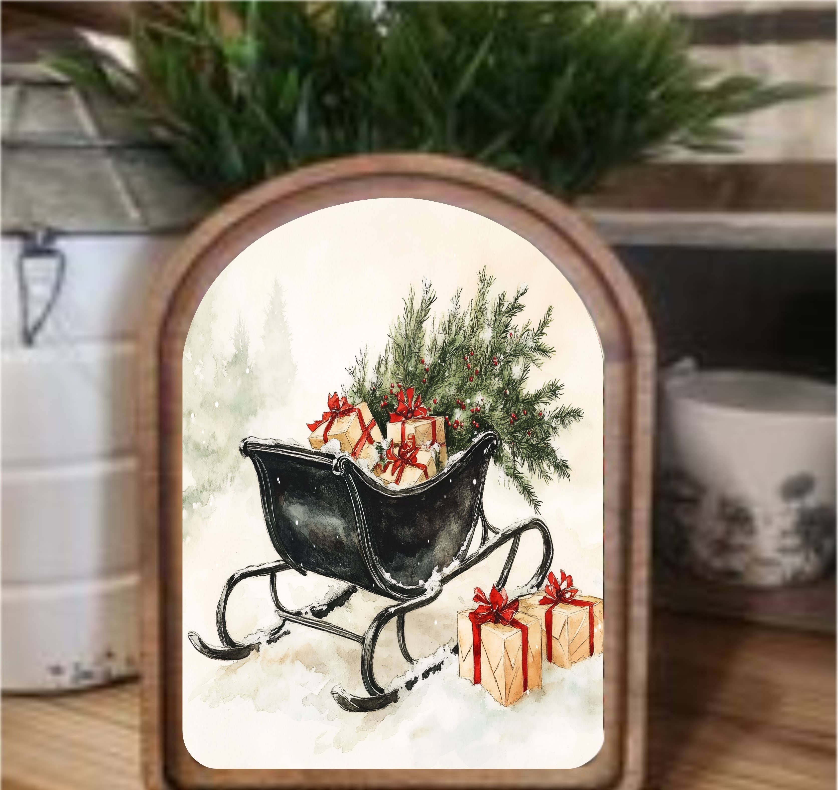 Black Sleigh Framed Art Arch Top