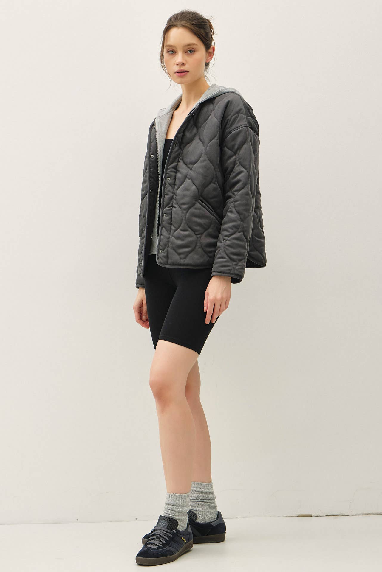 Charcoal Quilted Jacket with Attachable Hood