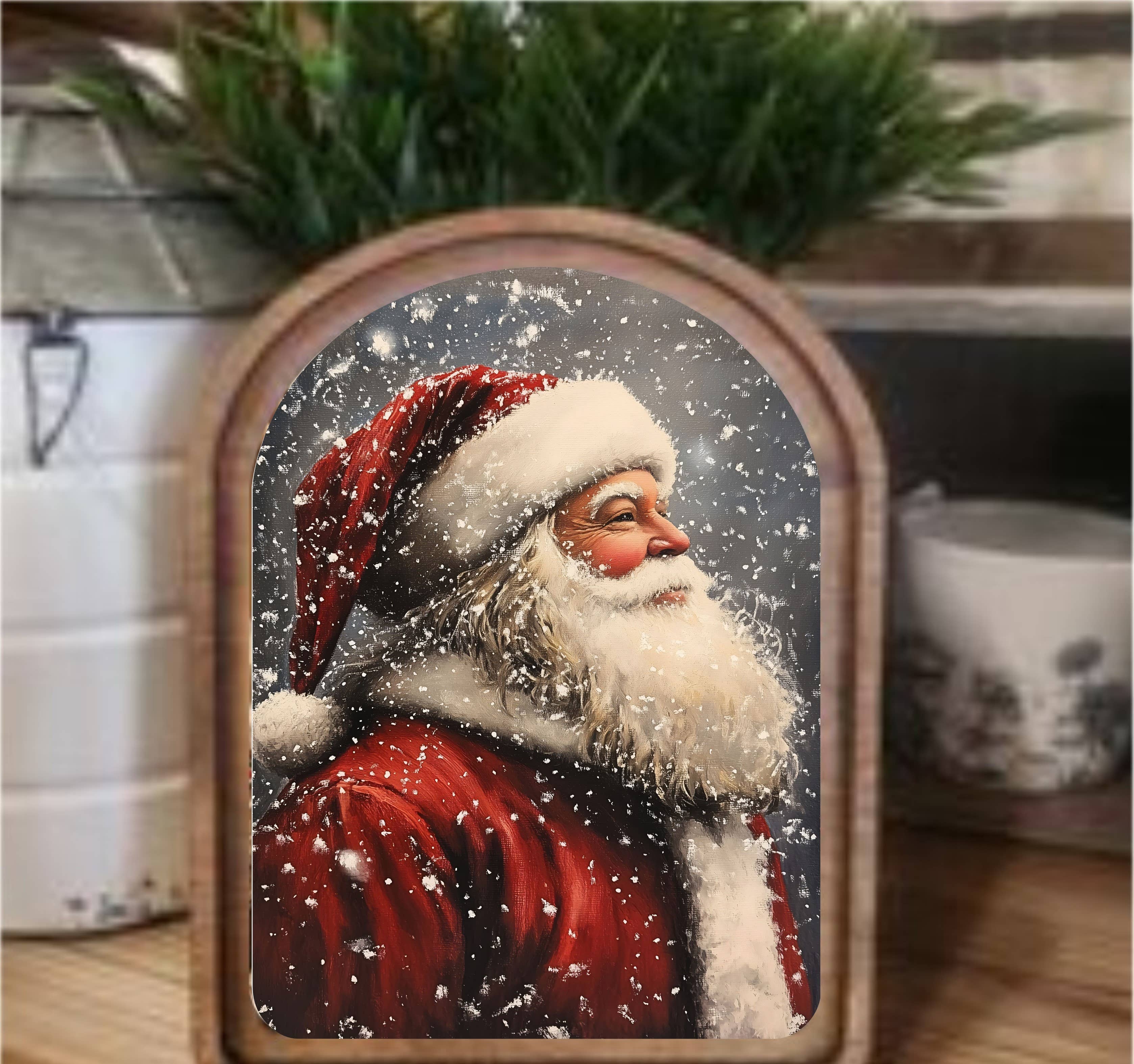 Antique Santa Framed Art Arch Top