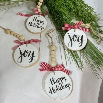 4 - 6" Wood Disk and Natural Bead Ornament