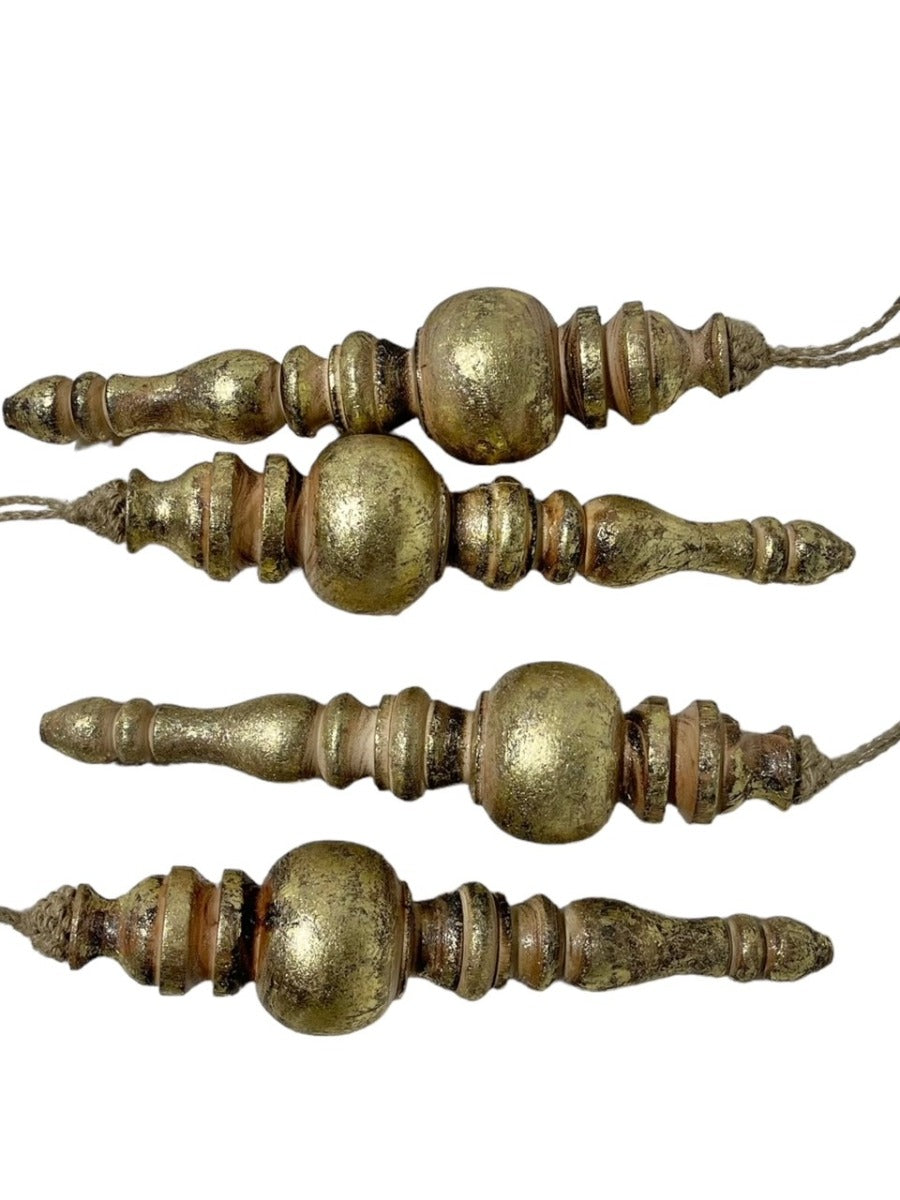 9" Wood Finial with 1 Sphere Ornament - Set of 4