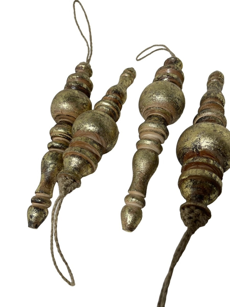 9" Wood Finial with 1 Sphere Ornament - Set of 4