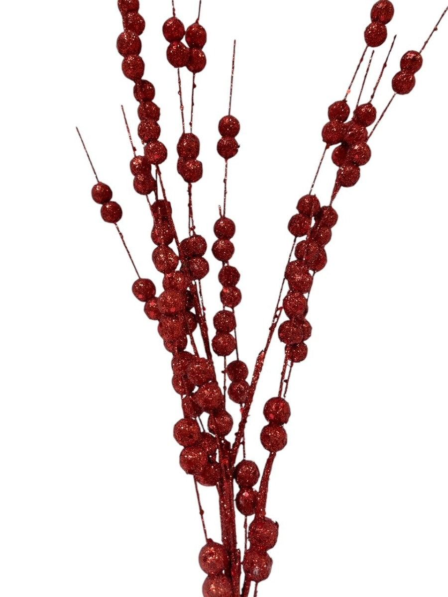 33" Red Glitter Berry Spray